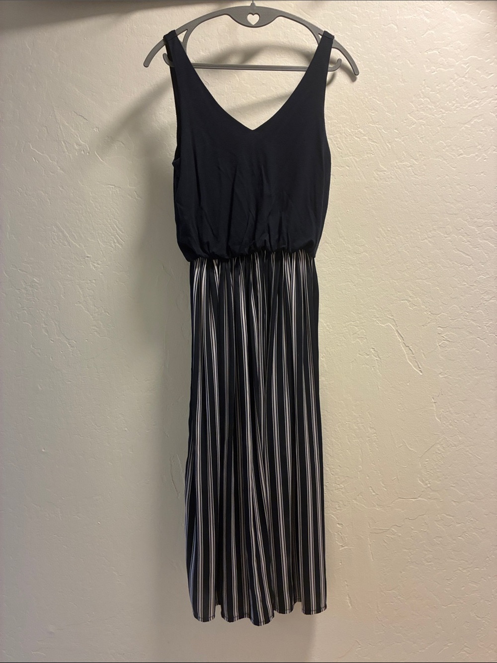 LOFT Black V-Neck Dress with Black and White Striped Skirt Size XS